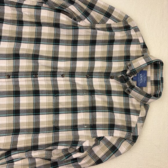 Brown + Blue Plaid Flannel Shirt Button Down Long Sleeve Vancl Camp Fall 175 96A - Picture 11 of 12